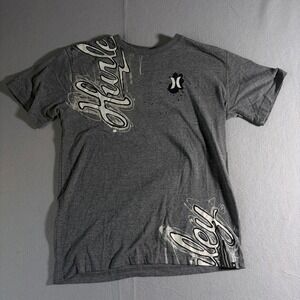 Hurley Graphic T-Shirt XL Gray Short Sleeve Skater Surf Logo Tee Heathered